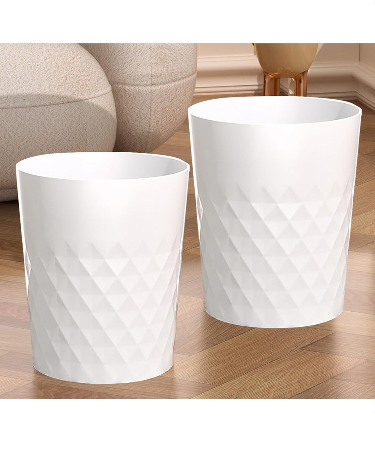 2 Pack Small Trash Can 1.8 Gallon Bathroom Garbage Can Waste Basket Recycling Bin for Dorms Bedrooms Offices Kitchens, White