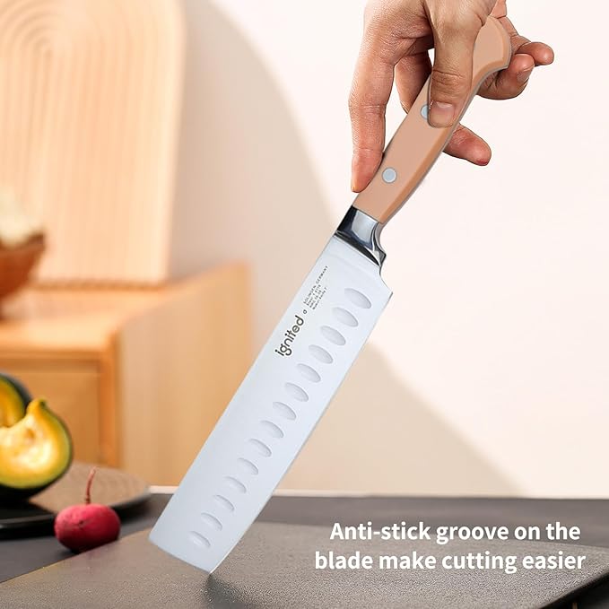 6.7 Inch Nakiri Knife, German High Carbon Steel Chef's Knife, Ergonomic ABS Handle, Various Vibrant Colors, Includes Gift Box