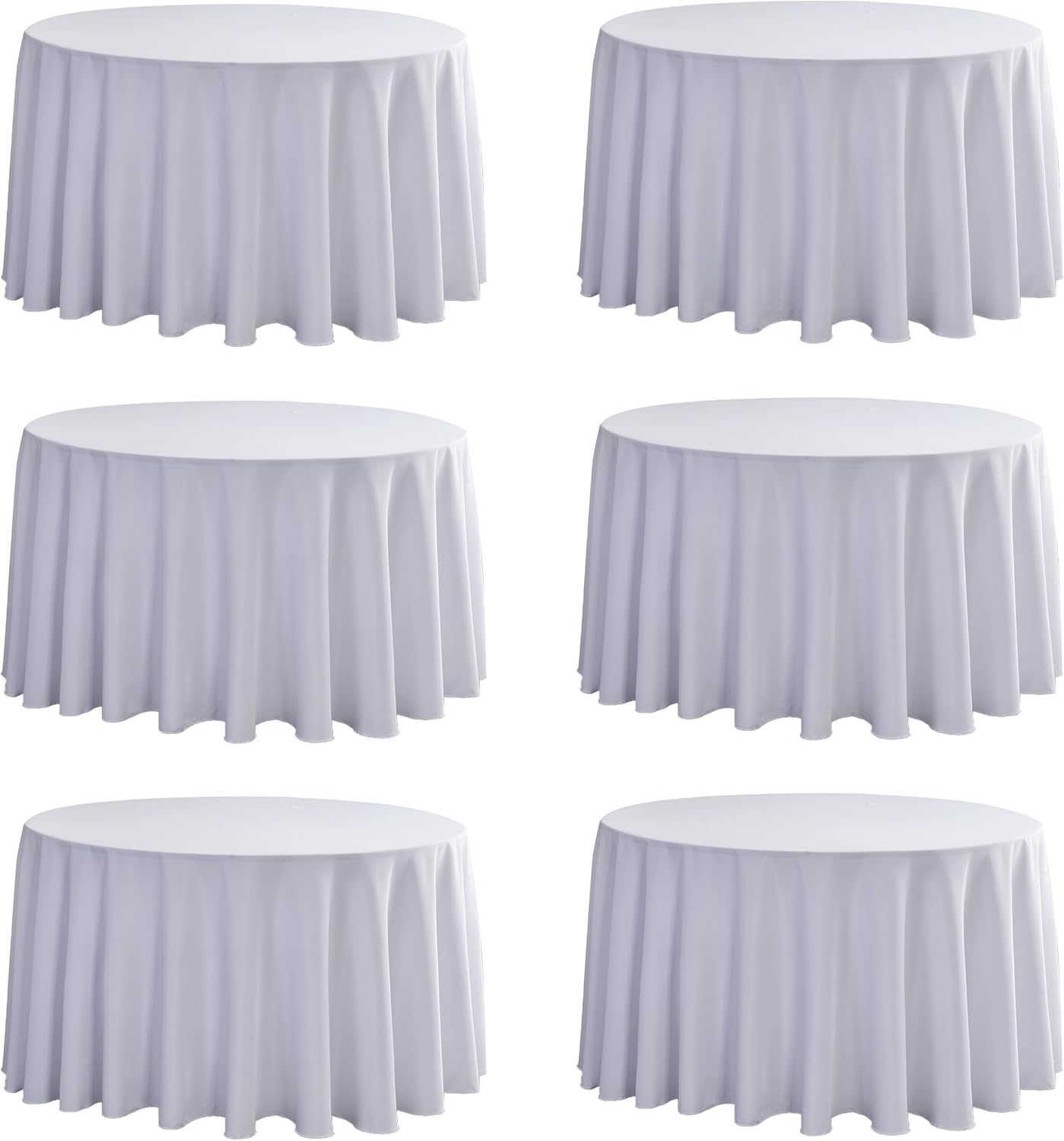 6-Pack Round 90-inch White Table Cloths, Solid Stain and Wrinkle Resistant Circular Tablecloth, Premium Plain Weave Polyester Fabric Table Linen Covers for Hotel, Banquet