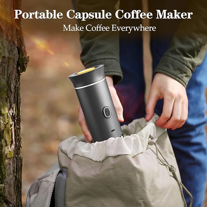 Portable Coffee Maker, Espresso Machine for camping, Travel Coffee Maker with USB-C, 3-in-1 Small Espresso Machine with Ground Coffee & Capsules (NS＆DG) for RV, Hiking, Office(Grey)