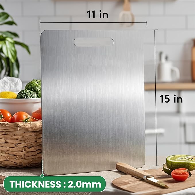 100% Pure Titanium Cutting Board - 15x11 Inch Non-Slip Kitchen Chopping Board, Dishwasher Safe, Scratch Resistant, Easy to Clean, Durable & Hygienic