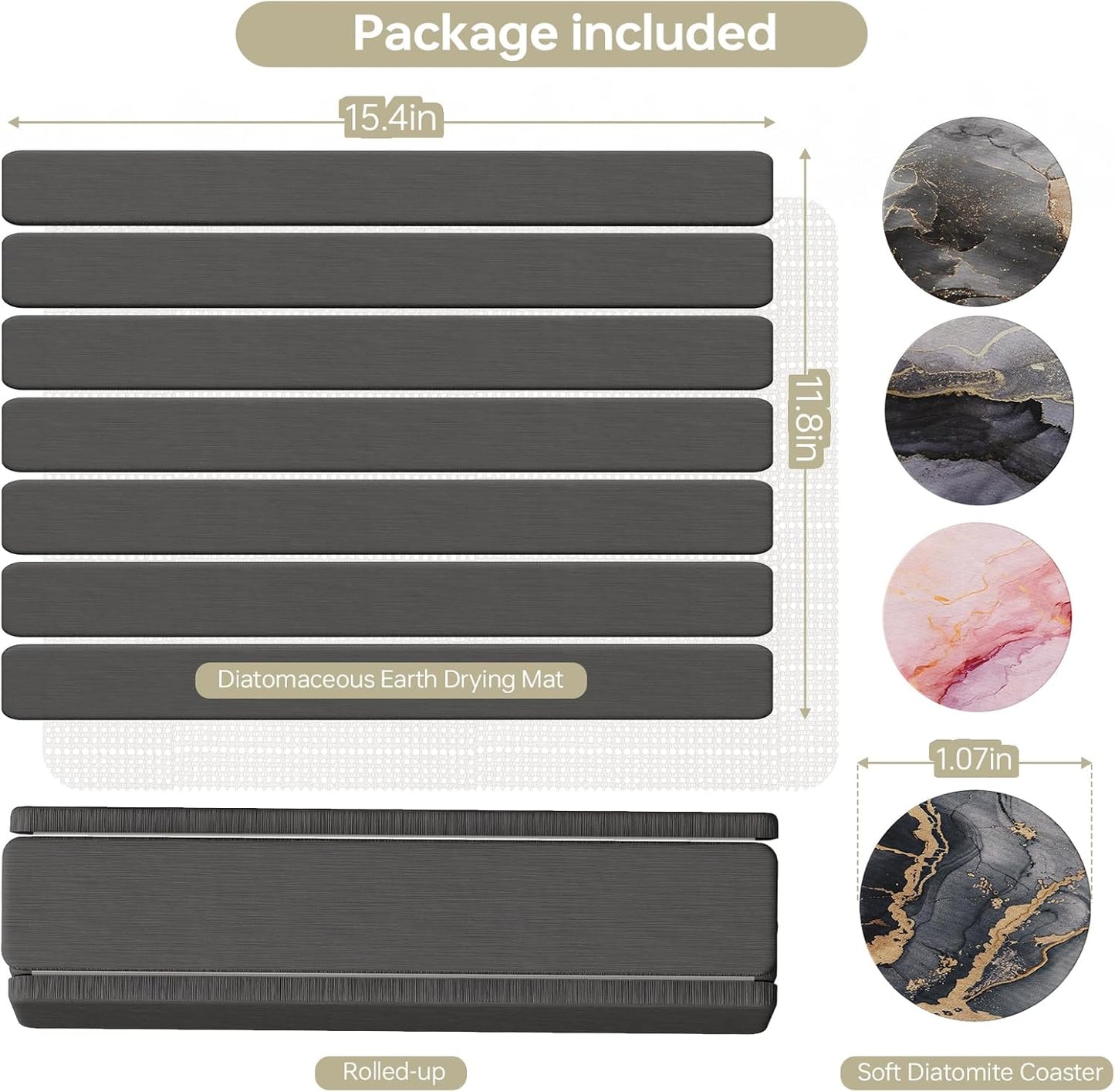 5 PCS 16" x 12" Stone Dish Drying Mat for Kitchen Counter, Quick Dry Stone Mat Diatomaceous Earth, Super Absorbent Drying rack for Dishes, Cups in Kitchen and Bathroom, Fits Any Countertop