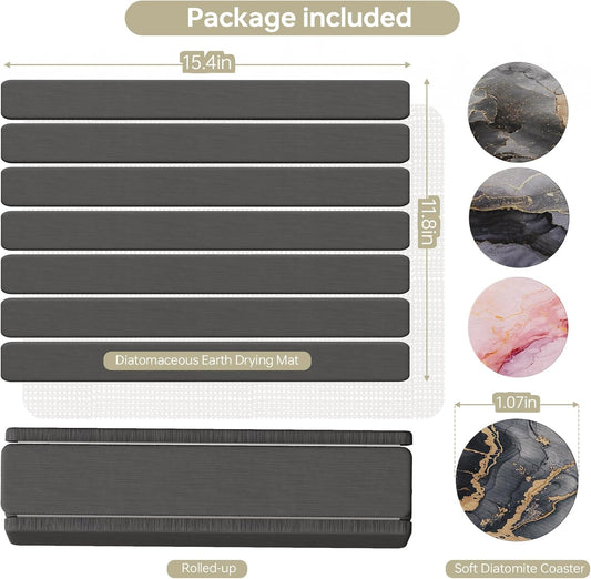 5 PCS 16" x 12" Stone Dish Drying Mat for Kitchen Counter, Quick Dry Stone Mat Diatomaceous Earth, Super Absorbent Drying rack for Dishes, Cups in Kitchen and Bathroom, Fits Any Countertop