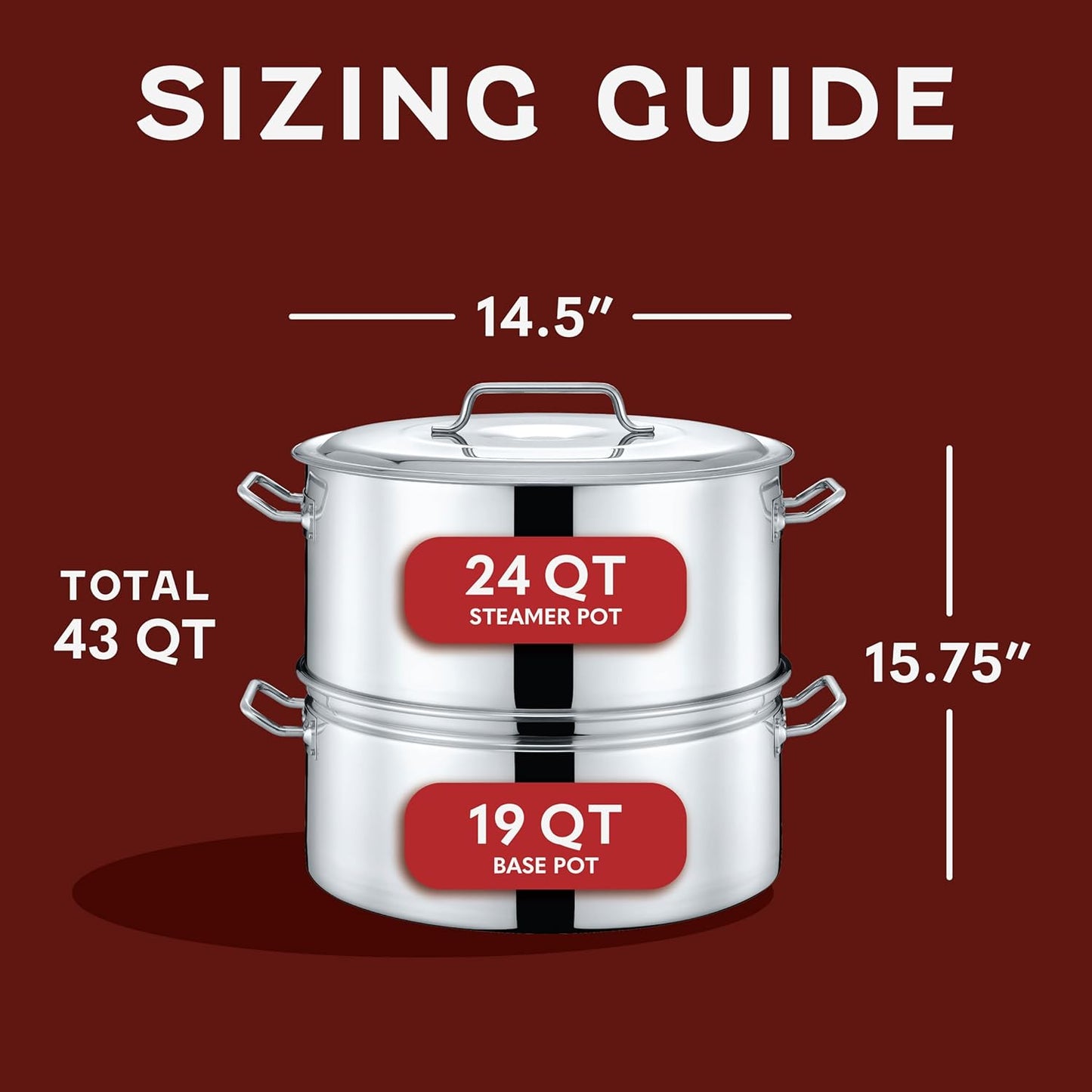 CONCORD Extra Large Outdoor Stainless Steel Stock Pot Steamer and Braiser Combo. Great for steaming oysters, crab, crawfish and more (24 QT)