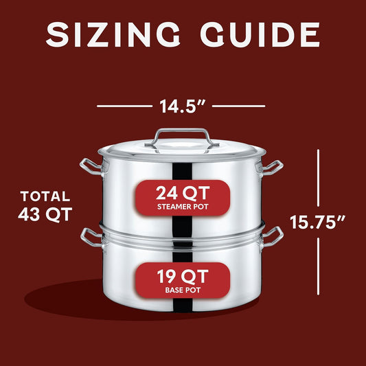 CONCORD Extra Large Outdoor Stainless Steel Stock Pot Steamer and Braiser Combo. Great for steaming oysters, crab, crawfish and more (24 QT)