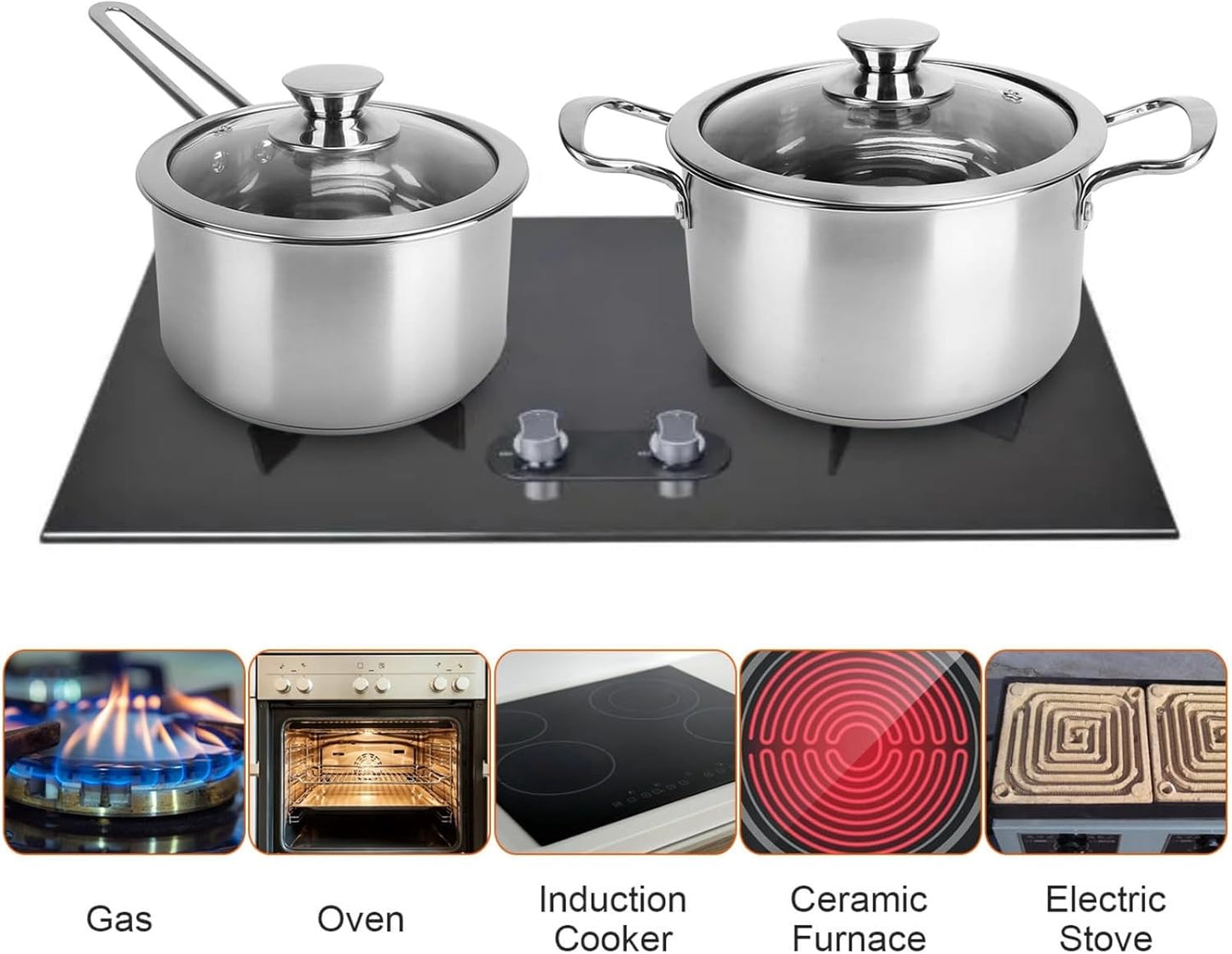 Stainless Steel Cookware Set Fast Even Heat Induction Pots Pans Set Dishwasher Safe with 2.7/3.7 Quart Stockpot 2 Quart Saucepan 9.17in Frying Pan