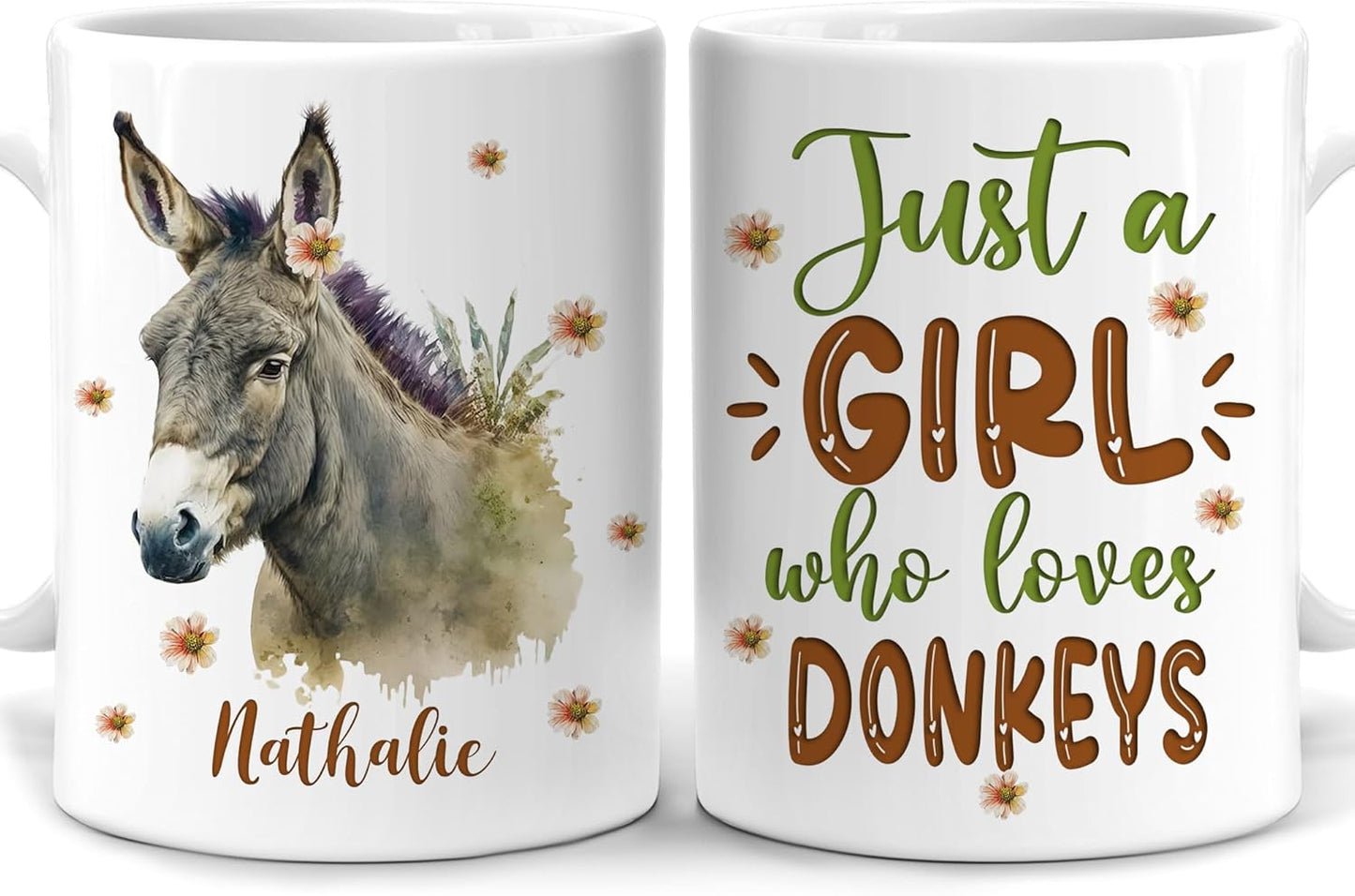 Hyturtle Personalized Gifts Donkey Lover - Just A Girl Who Loves Donkeys Custom Name Ceramic Coffee Mug Cup 11oz - Idea Cute Animal Lover Gifts For Women, Girl Daughter On Birthday, Christmas