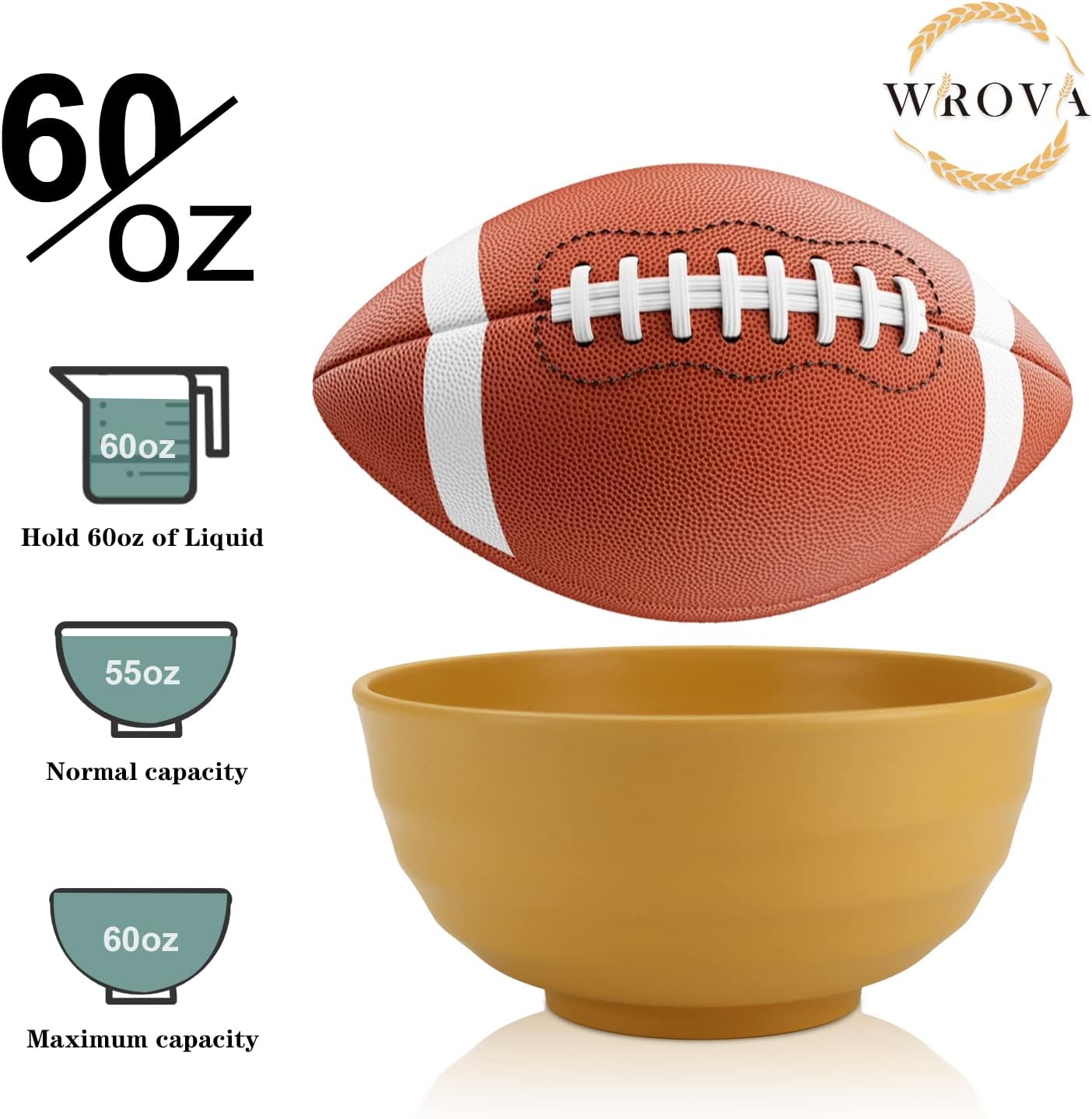 Wheat Straw Bowls Set 60 OZ Unbreakable Large Cereal Bowls Set of 6 Microwave and Dishwasher Safe Bowls Big Bowls for Apartment and Dorm BPA Free Soup Bowl for Serving Oatmeal and Salad Yellow