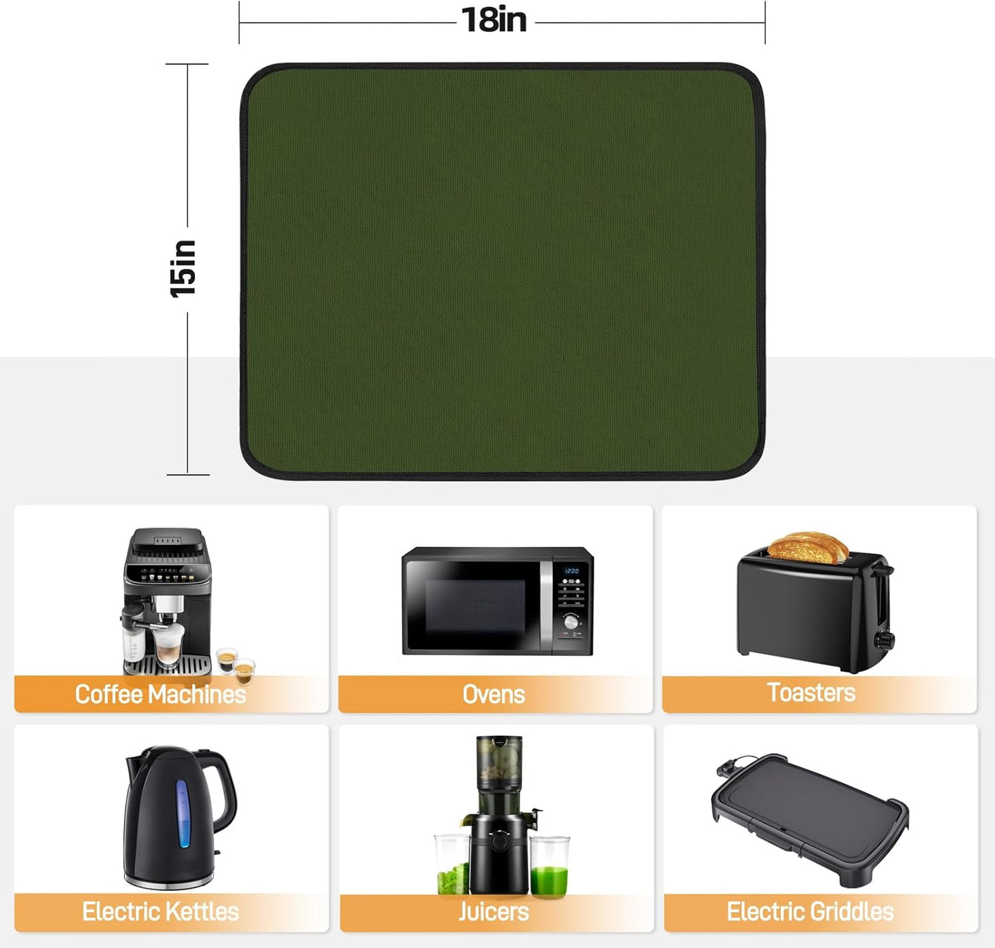 Heat Resistant Mats for Countertop - Fireproof 15x18 in Heat Resistant Mats for Air Fryer - Kitchen Countertop Protector for Air Fryer, Coffee Maker, Stand Mixer, Toaster, Oven 2PCS - Green