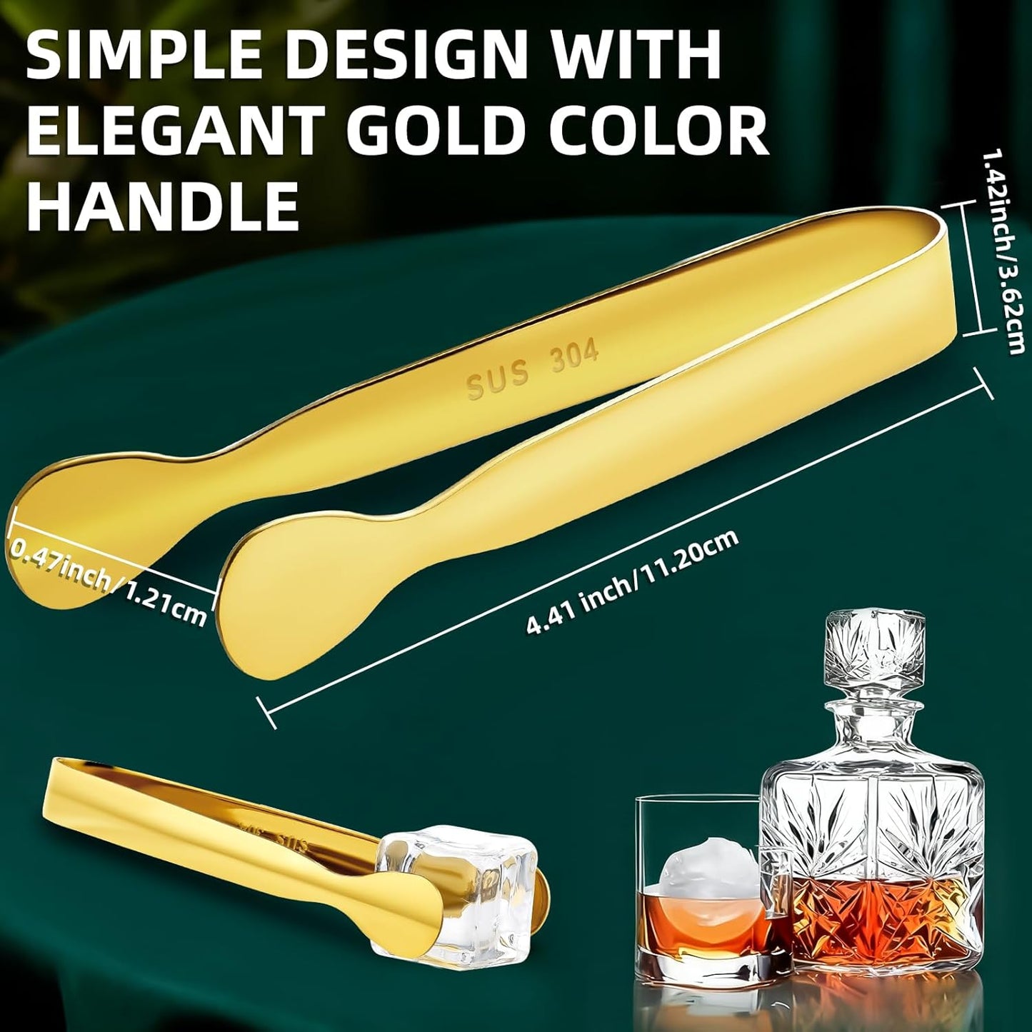 BEWOS 12Pcs Mini Serving Tongs - 4.3 Inch 304 Stainless Steel Ice Tongs, Gold Serving Tongs for Charcuterie Boards Accessories Serving, Coffee Bar, Tea Party, Desserts Banquet and Ice Bucket