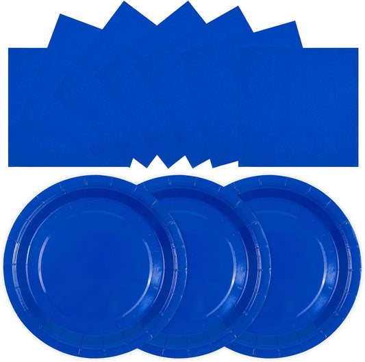 50PCS Blue Paper Plates and Napkins Party Supplies, 7Inch Blue Party Dessert Plates Disposable Tableware Set for Wedding Birthday Bridal Shower Baby Shower Decorations