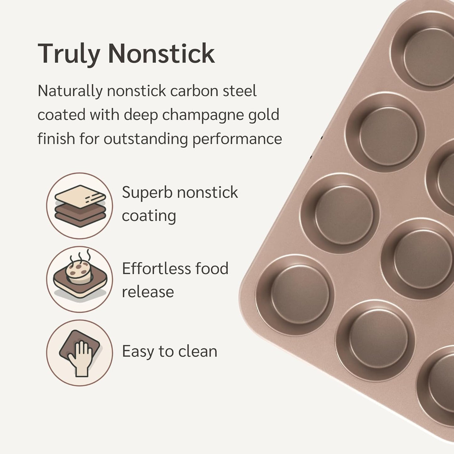 HAPPIELS Non Toxic Nonstick 12 Cup Muffin Pan | PFOA BPA free Nontoxic Cupcake Tin | Best Non Stick Muffin Pans | Muffin tins | Cupcakes Tray | Carbon Steel Bakeware Mold Trays