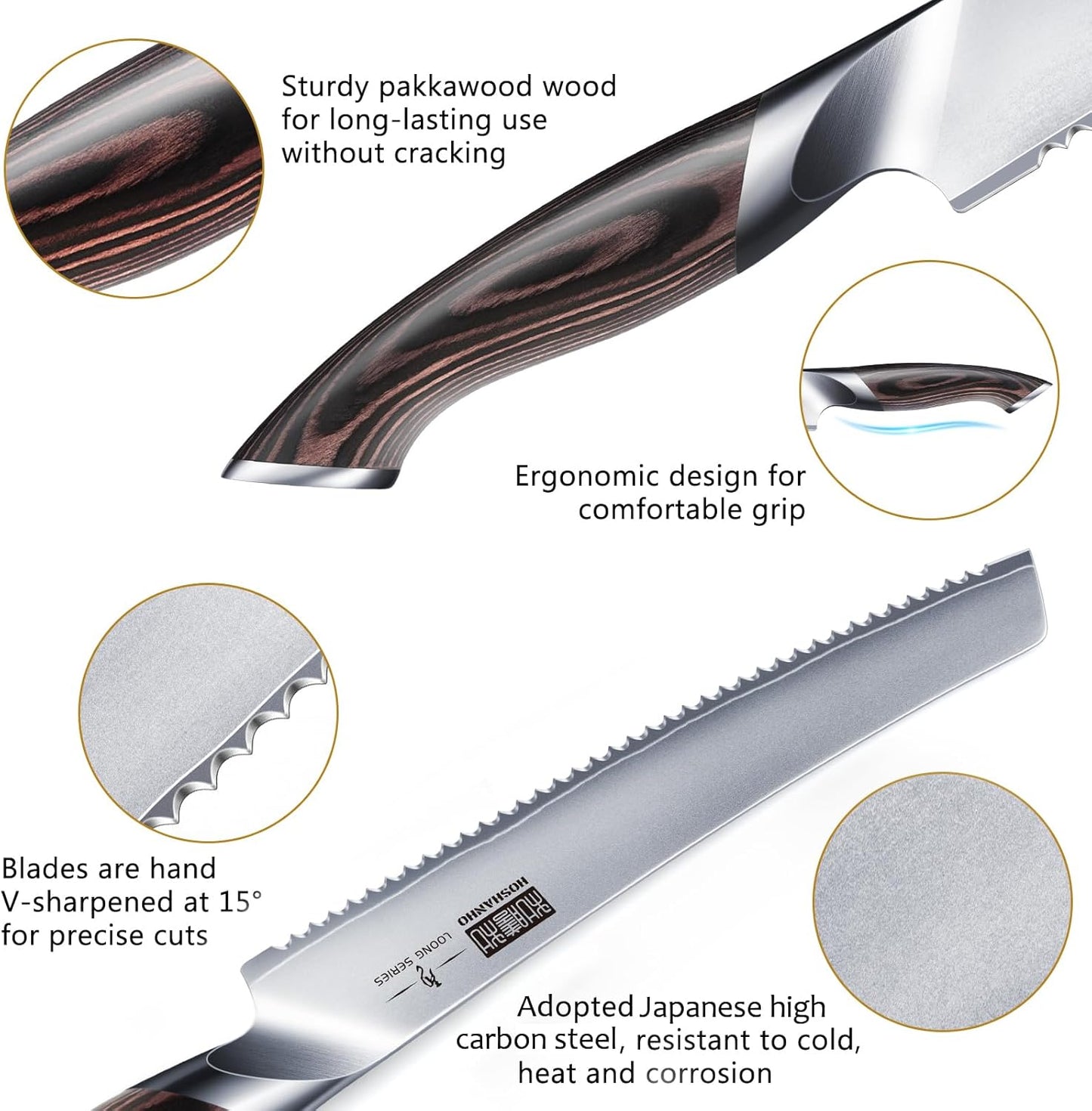 HOSHANHO Bread Knife 10 inch, Japanese High Carbon Stainless Steel Serrated Bread Knives, Professional Bread Cutting Knife for Homemade Bread