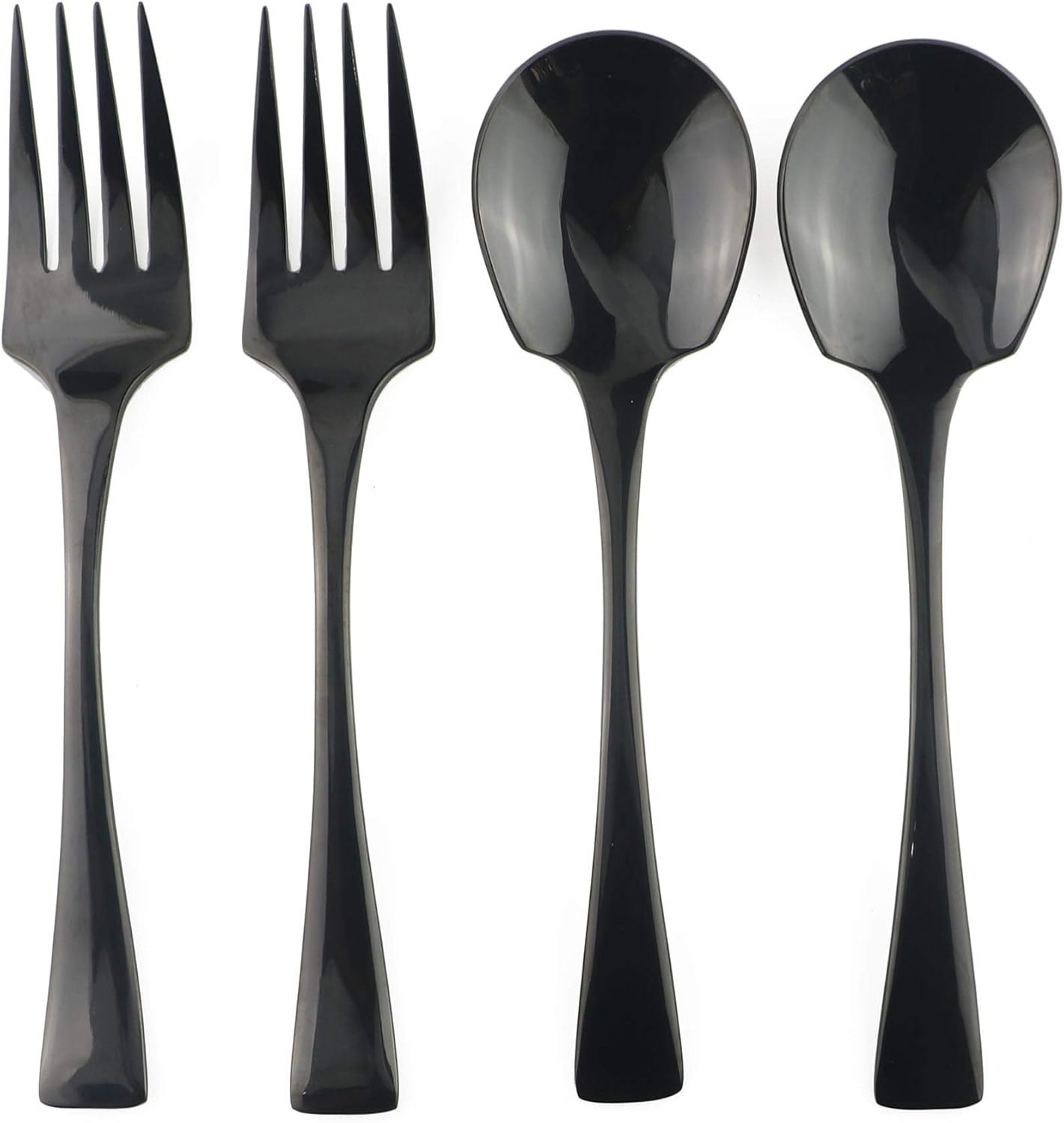 4-Pieces 18/10 Stainless Steel Big Service Fork and Spoon Flatware Set, Mirror Polishing Black