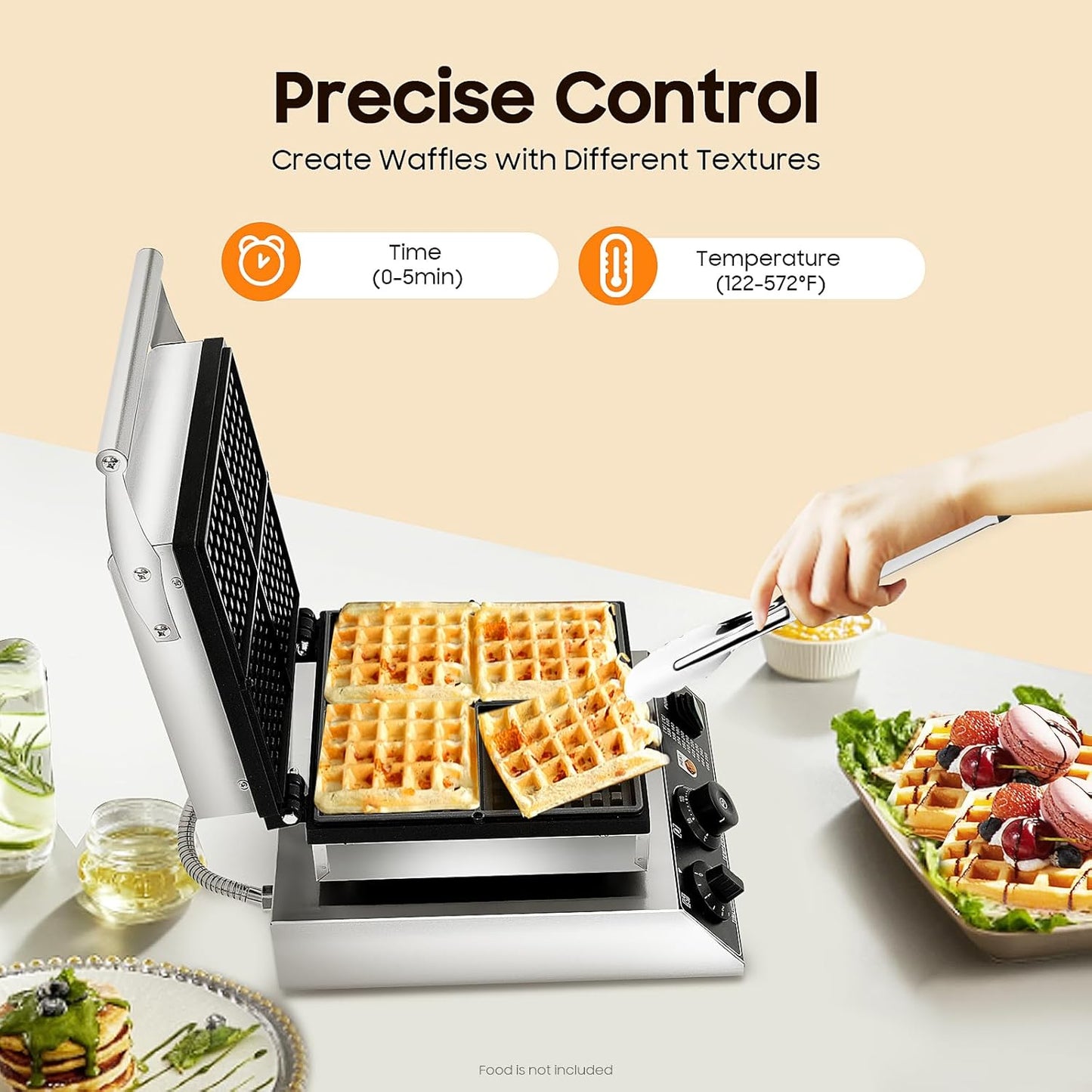 Commercial Waffle Maker, 1750W Electric Waffle Bowl Maker, Stainless Steel Waffle Making Machine with 4 Molds & Practical Handle for Restaurant Bakery Snack Bar Family