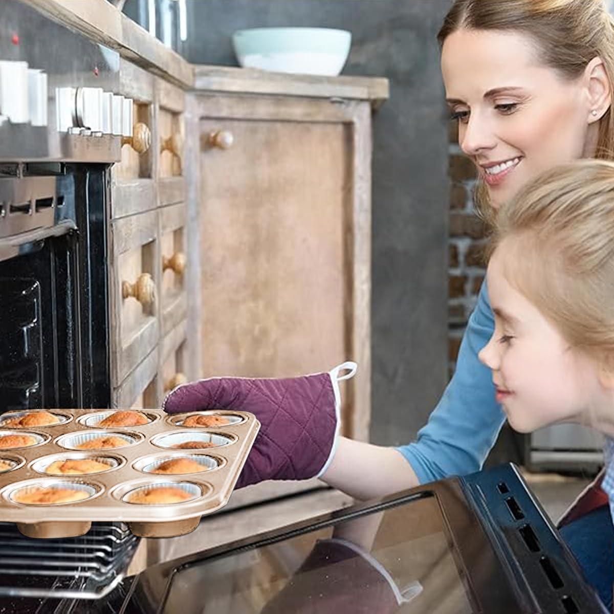 Muffin Pan, Cupcake Pan, Set of 2, 12-Cup Muffin Tin, Non-Stick Bakeware, Easy to Release and Clean, Baking Molds, Muffin Tray, Molds for Homemade Cupcakes & Muffins (Gold)