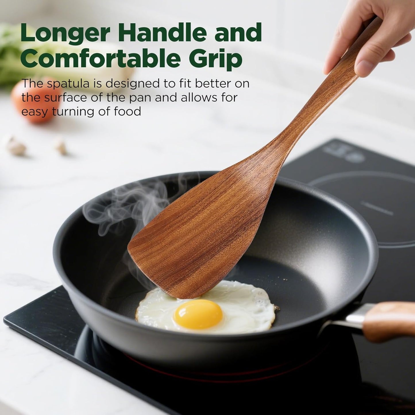 2Pcs Wooden Spatula and Wood Turner for Cooking, Wood Spatulas for Kitchen Use,Spatula Cooking Spoons Utensil Set, Flat Turner Set, Non Scratch