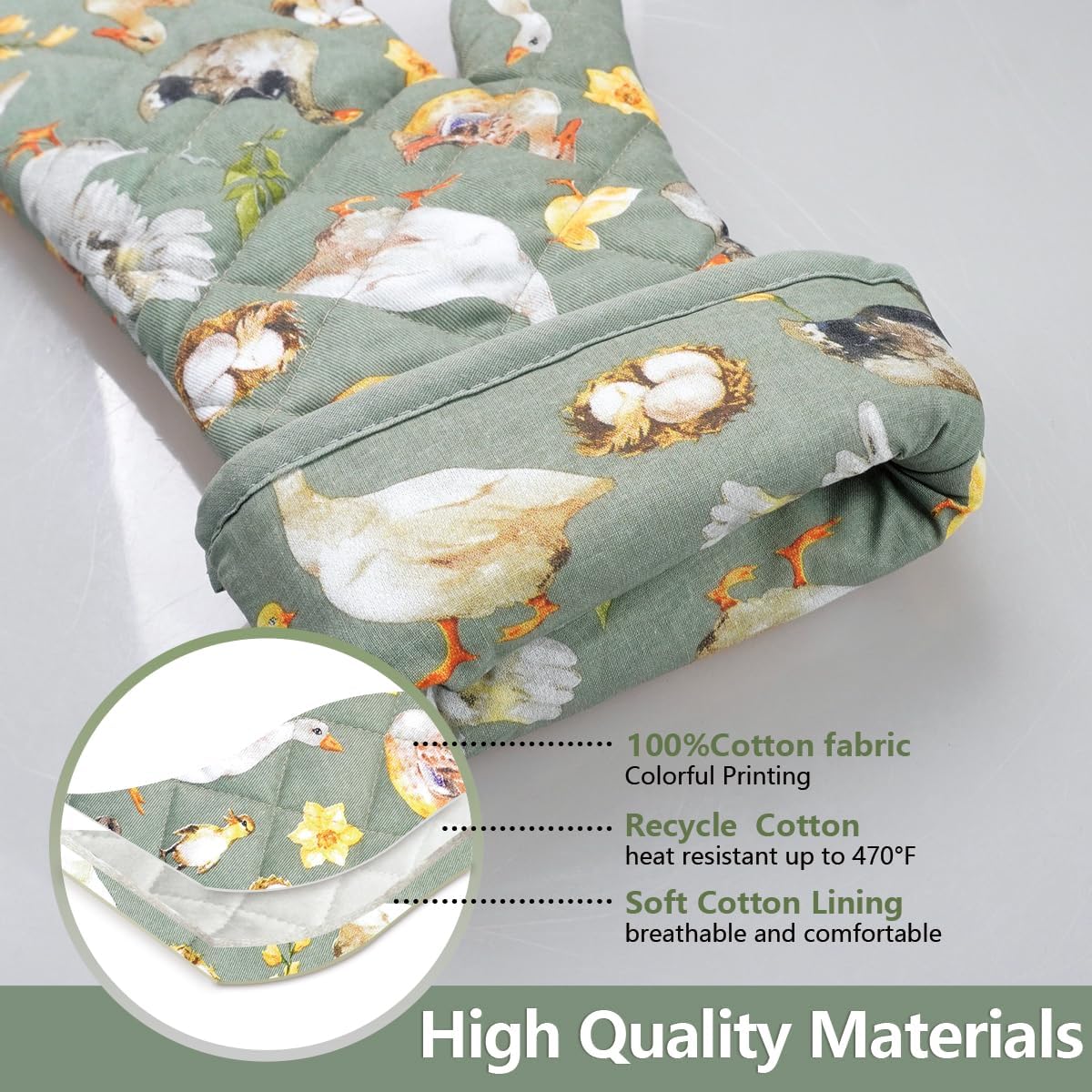 Oven Mitts Cotton Fashion Cute Teal Design 1pair Heat Resistant Oven Gloves Safe Cooking Baking Grilling Barbecue Machine Washable Pot Holders (Teal)