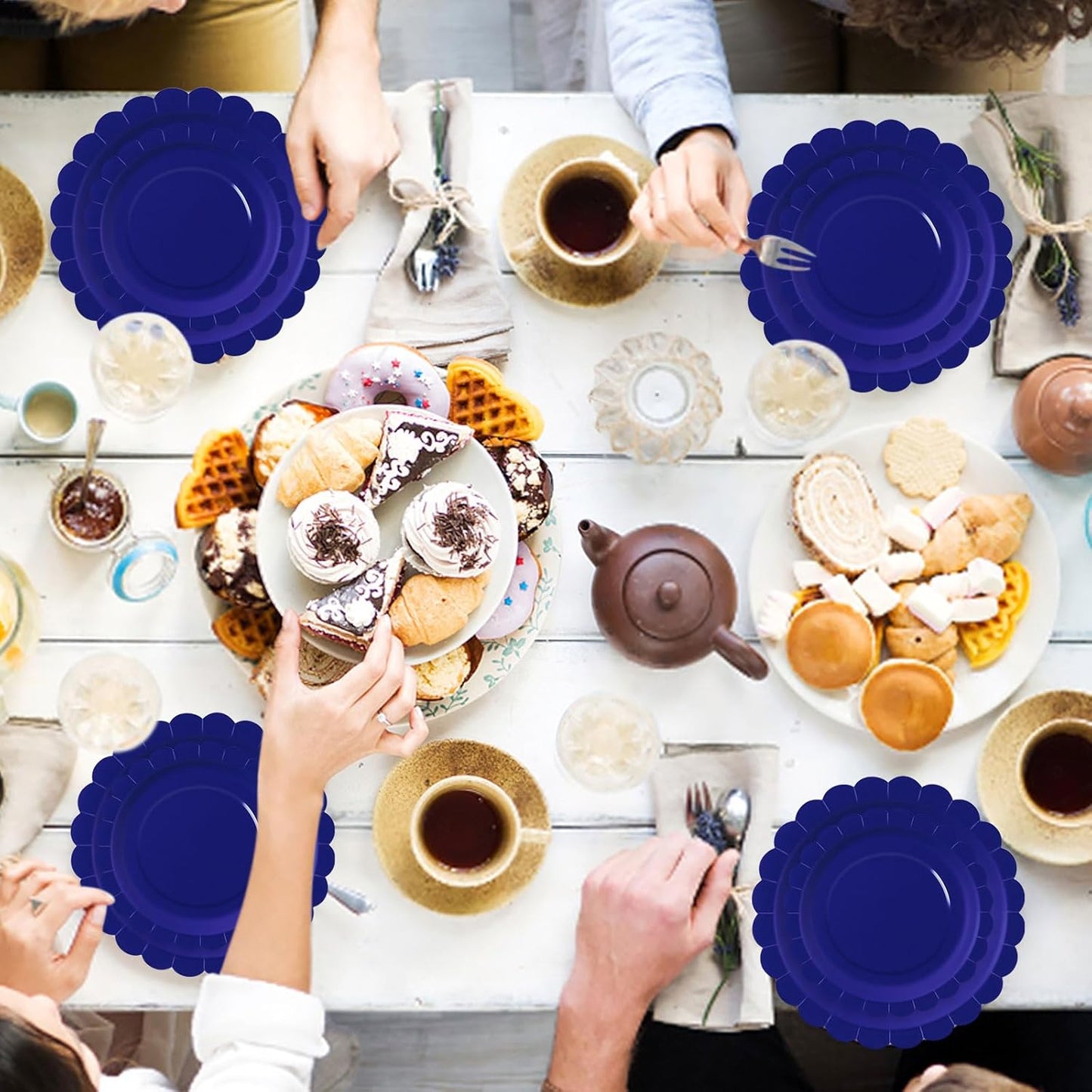 50 Pcs Blue Scalloped Paper Plates 25 × 7'' and 25 × 9'' Disposable Blue Scalloped Dinner Plates for Wedding Baby Shower Birthday Party Disposable Dessert Plate