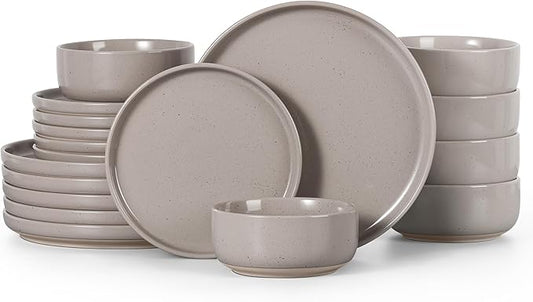 HaWare Stoneware Dinnerware Sets, 18-Piece Plates and Bowls Set for 6, Dishes Set for Home Restaurant, Speckled Cream Coffee