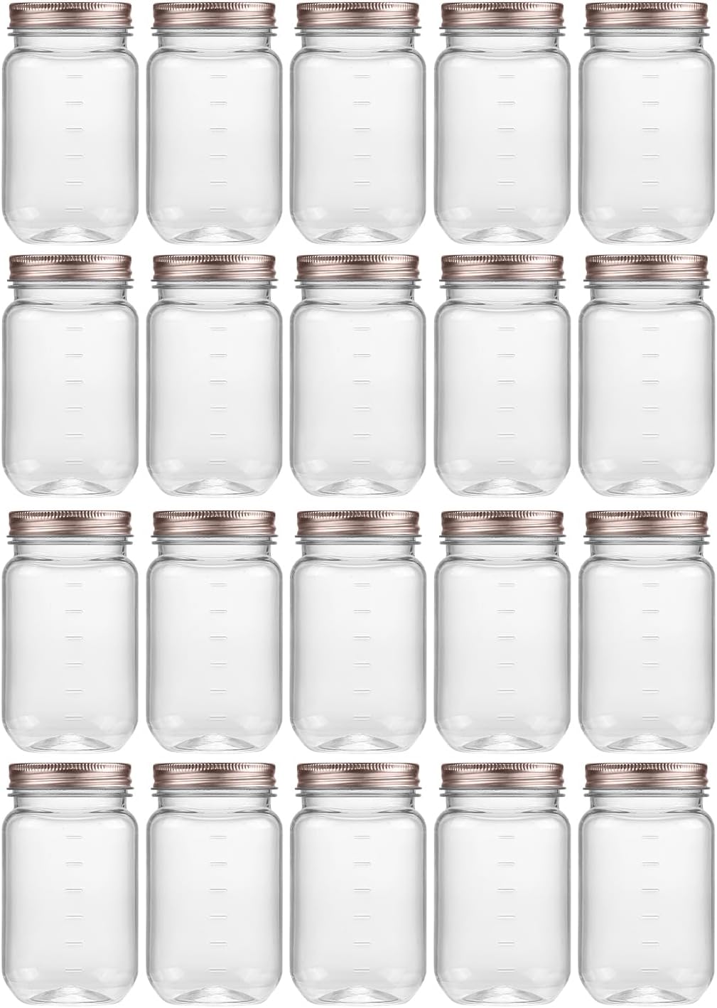 novelinks 16 oz Clear Plastic Jars with Screw-On Lids - BPA-Free Refillable Storage Containers for Slime, Food, Crafts, Kitchen & Household Use (20 Pack,Rose Gold)