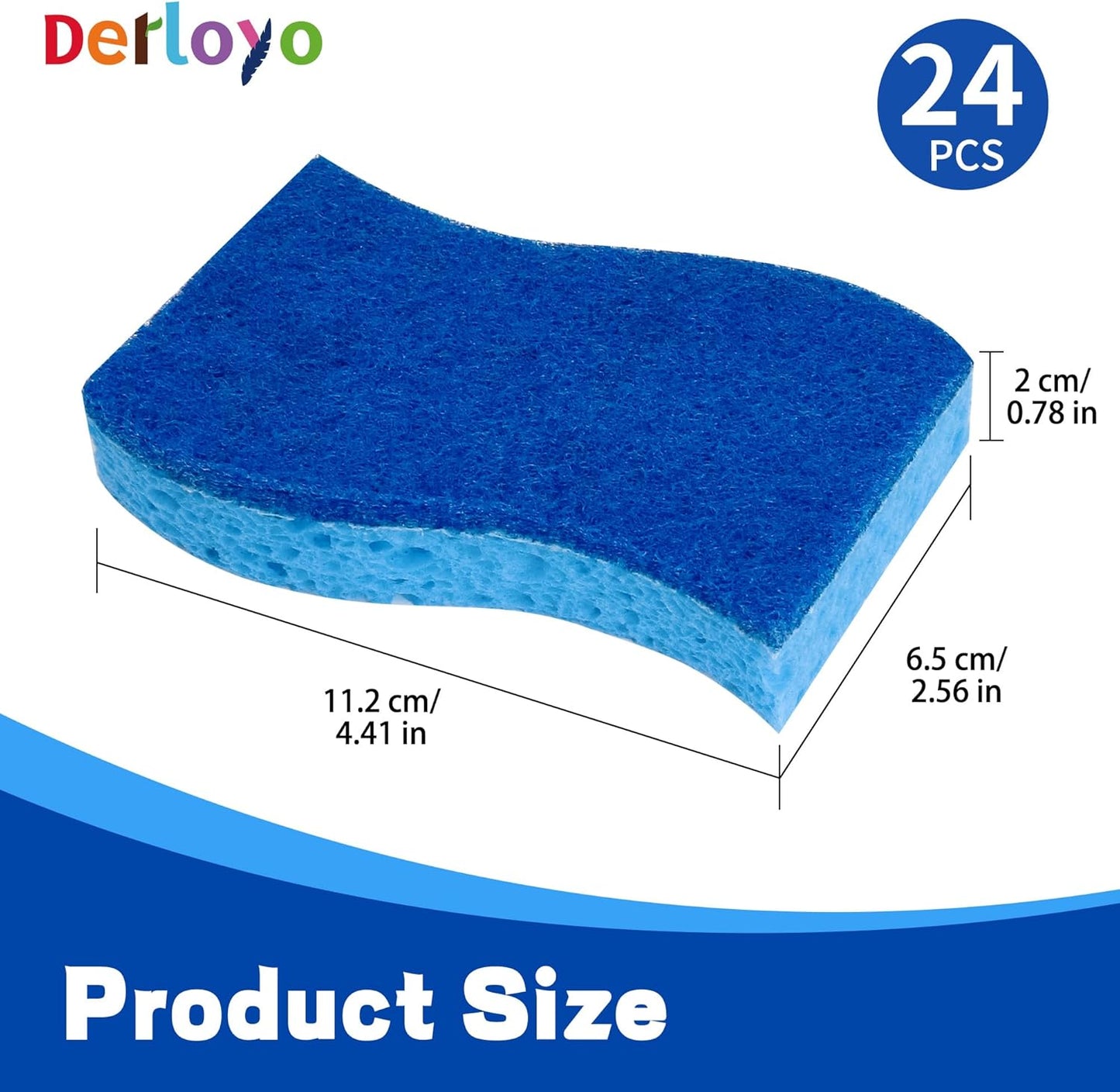 Non Scratch Scrub Sponges, 24 Count Kitchen Sponges Pack Safe on Non-Stick Cookware, Dual Sided Cleaning Sponges for Dishes, Blue