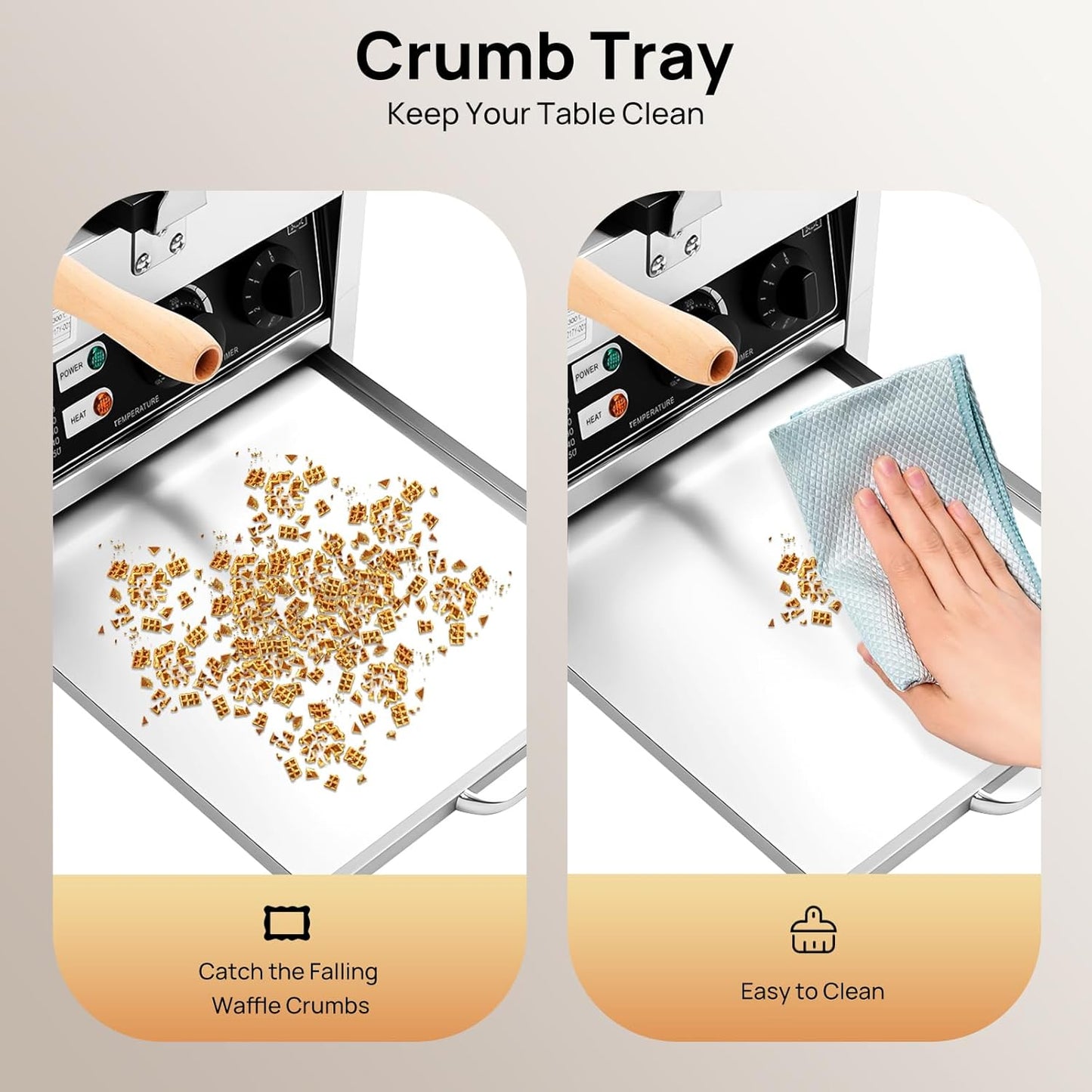 1500W Professional Waffle Maker, 3-Cell Flip Honeycomb Waffle Machine w/Crumb Tray, Adjustable Time &Temperature, Non-stick, Mini Waffle Maker for Making Waffles & Heating Hot Dogs (3-cell)