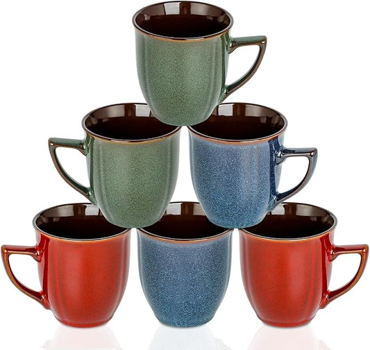 Ceramic Mugs 14 Oz,Mugs Set for Men Women, Ceramic Mugs Set with Large Handle for Coffee Tea Milk Cocoa, Coffee Cups Set of 6 Gift for Dad Mom,Easy to Clean & Hold, Microwave Safe.