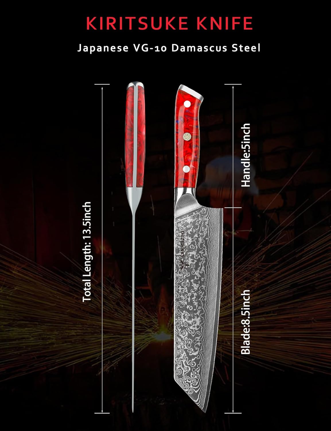 8.5 inch Kiritsuke Kitchen Chef Knife - 67 Layers Damascus Steel & Resin Handle - Xuan Series(Sunset Red)