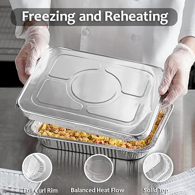 INFINITY EL Disposable Aluminum Foil Pans with Lids 10 Pack | Half-Size 12.5"x 10"x 2.5" Deep Disposable Baking Pan | Heavy Duty Aluminum Pan for Roasting Turkey, Lasagna, Thanksgiving, Christmas
