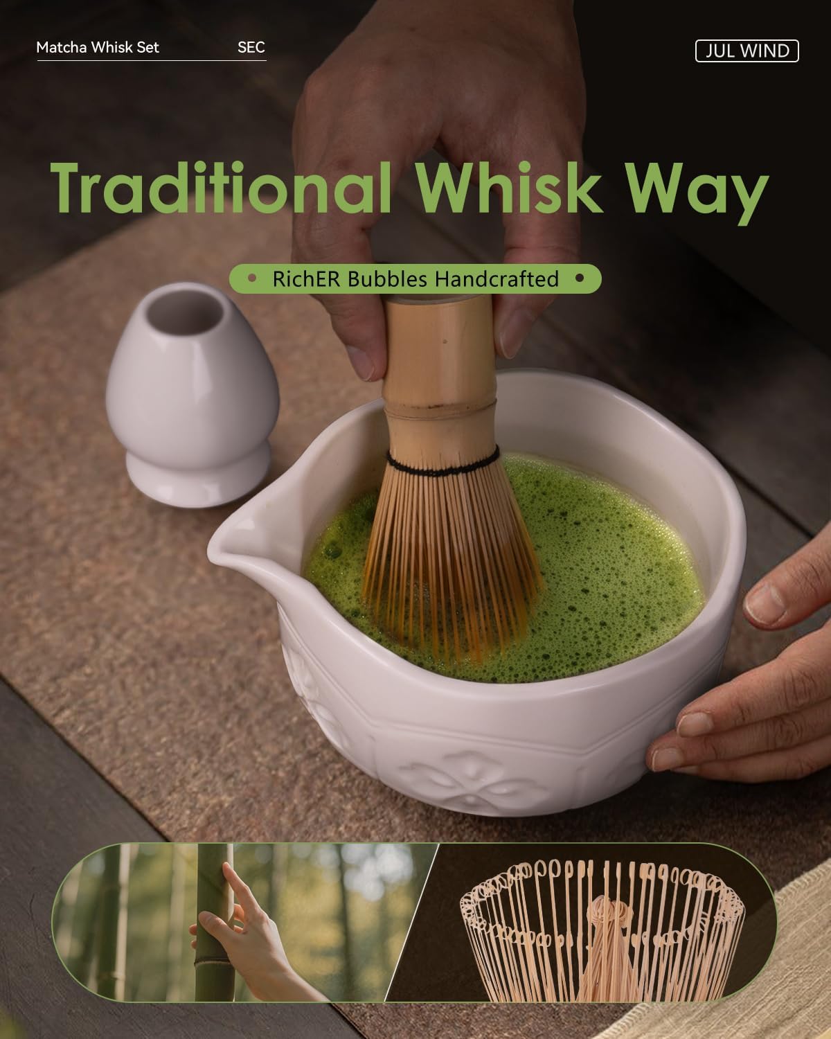 Matcha Whisk Set, Ceramic Matcha Set Includes Matcha Bowl with Spout, Matcha Whisk and Holder, Bamboo Scoop, Sifter and Tea Towel - 6 Pcs Matcha Kit Gift for Matcha Lovers Beginners (White)