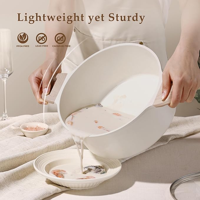 CAROTE 6 Qt Nonstick Stock Pot with Lid Soup Pot, 6 Quart Casserole with Lid, Easy to Clean Non Stick Cooking Pot Cookware PFOA Free, White Granite