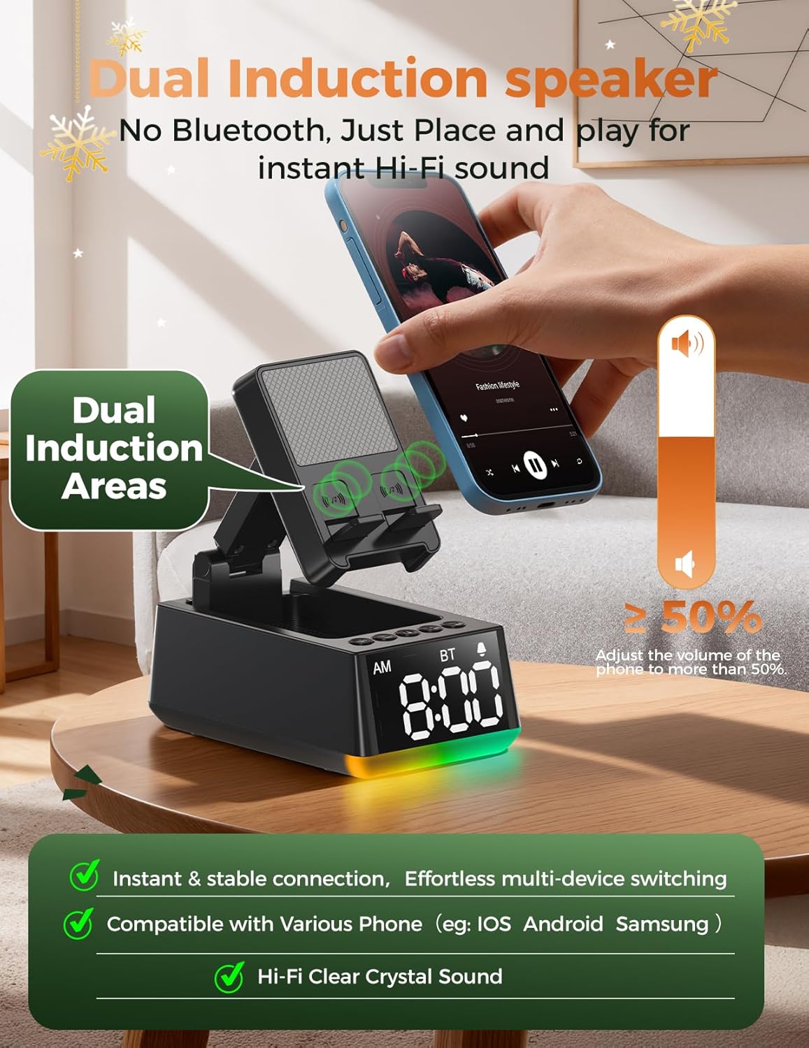 Stocking Stuffers for Men Women Teen:White Elephant Gifts for Adults Induction Speaker Bluetooth with HD Sound,Kitchen Gadgets Anniversary Birthday Gift Ideas for Dad Mom Husband Wife(Black)