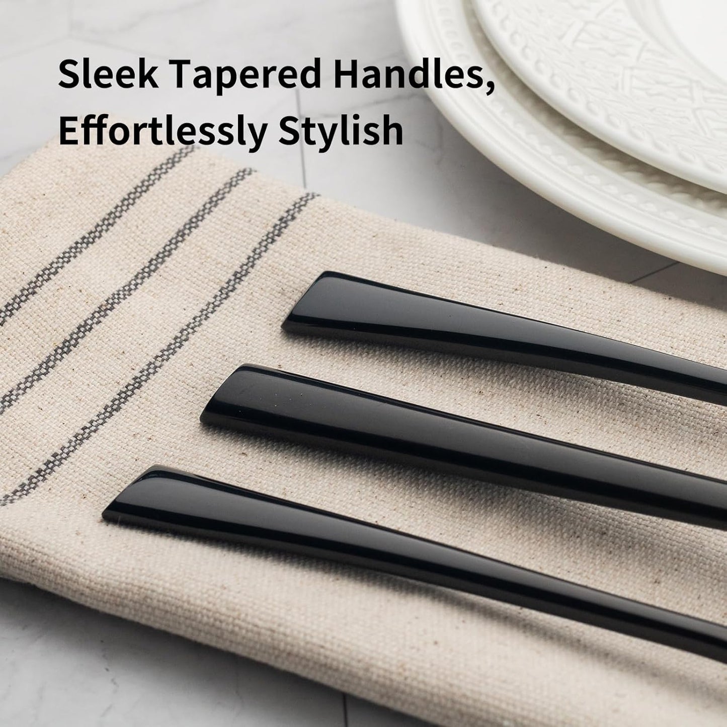 Alata Bailey Black 20-Piece Forged Stainless Steel Flatware Set Cutlery Set, Service for 4, Silver Finish, Dishwasher Safe