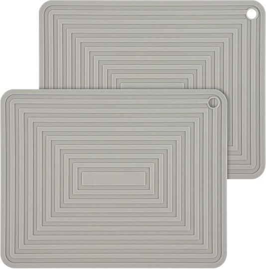 Silicone Trivets for Hot Dishes and Pots, Kitchen Pot Holders, Heat Resistant Mats for Quartz Countertops - Set of 2, Light Gray
