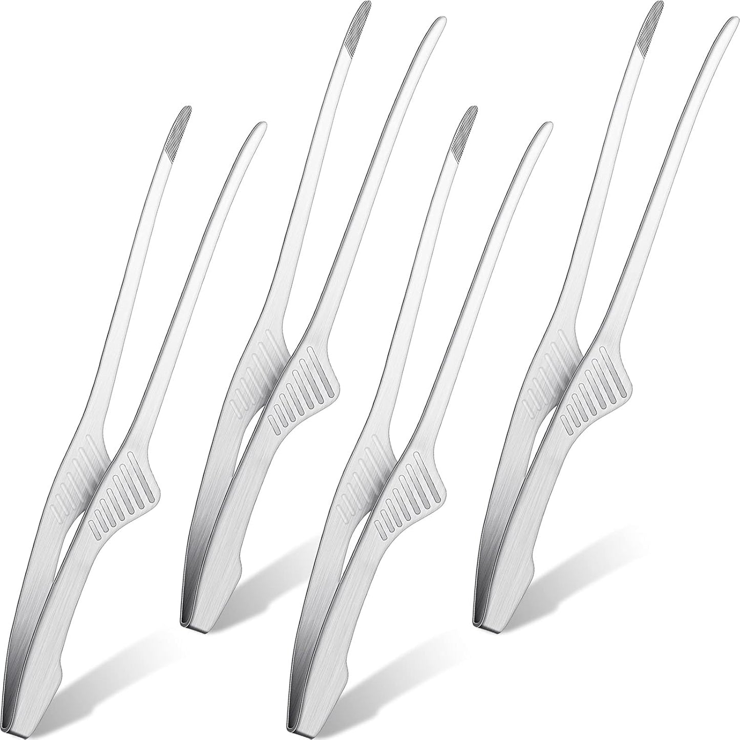 Patelai Korean and Japanese BBQ Tongs Non Slip Cooking Utensils Stainless Steel Tongs for Serving Food, Salad, Camping, Barbecue, Buffet, Oven with Support Stand(Silver,4 Pieces)