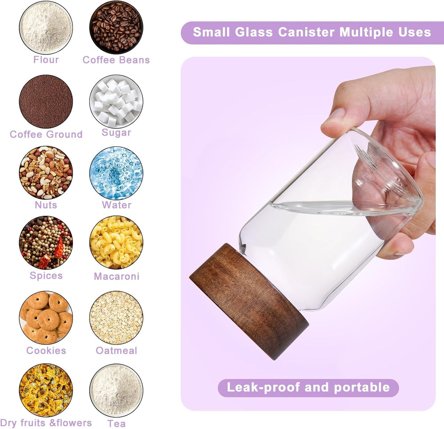 Glass Spice Jars Seasoning Containers Small Glass Jars with Lids Airtight Food Storage Canister for Kitchen Pantry Sugar Tea Coffee Bean Nuts Cookies Herbs Salt (6oz(177ml)*6 pack)