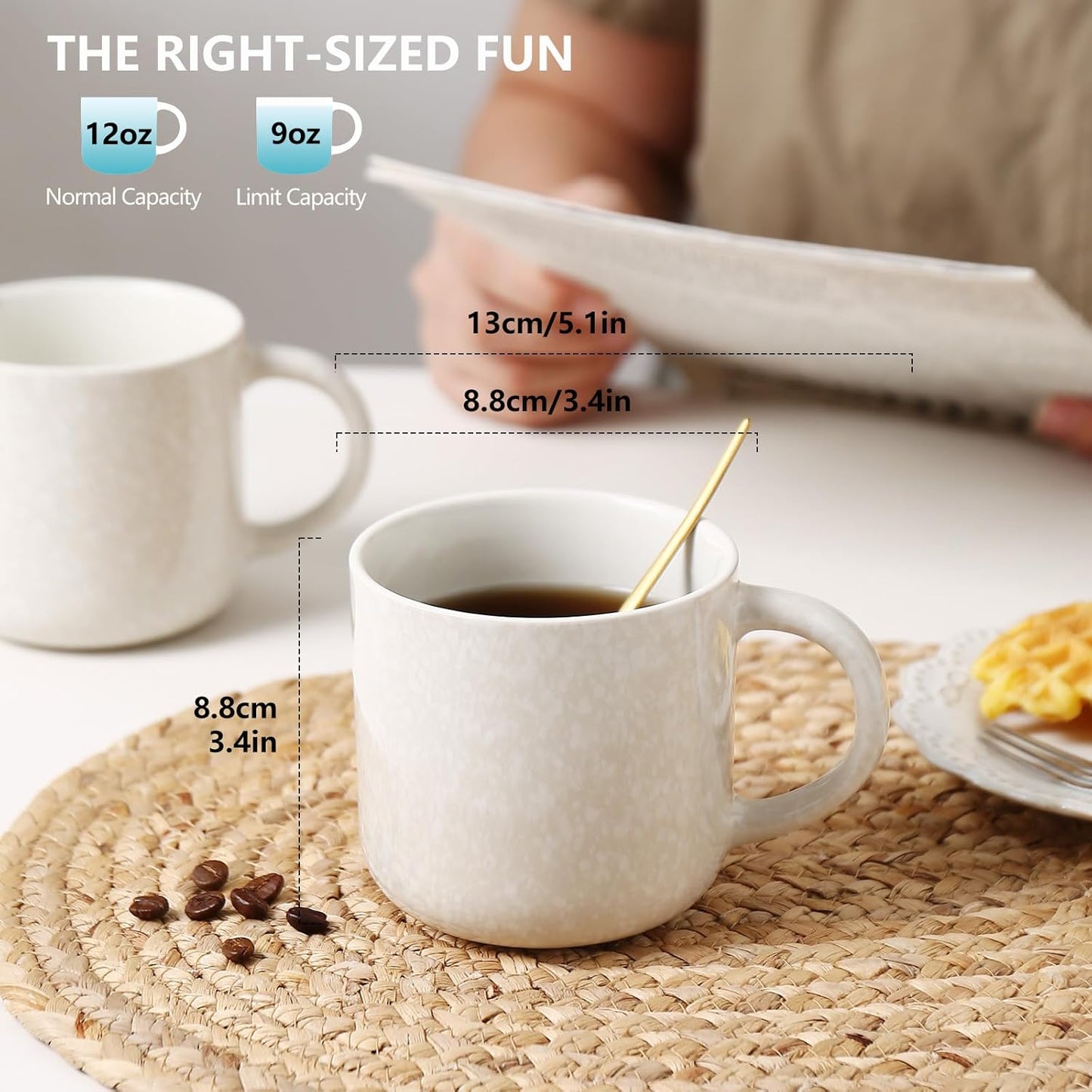 12 OZ Coffee Mugs Set of 4, Modern Ceramic Coffee Mugs Set with handle for Tea/Latte/Cappuccino/Milk/Cocoa.White.