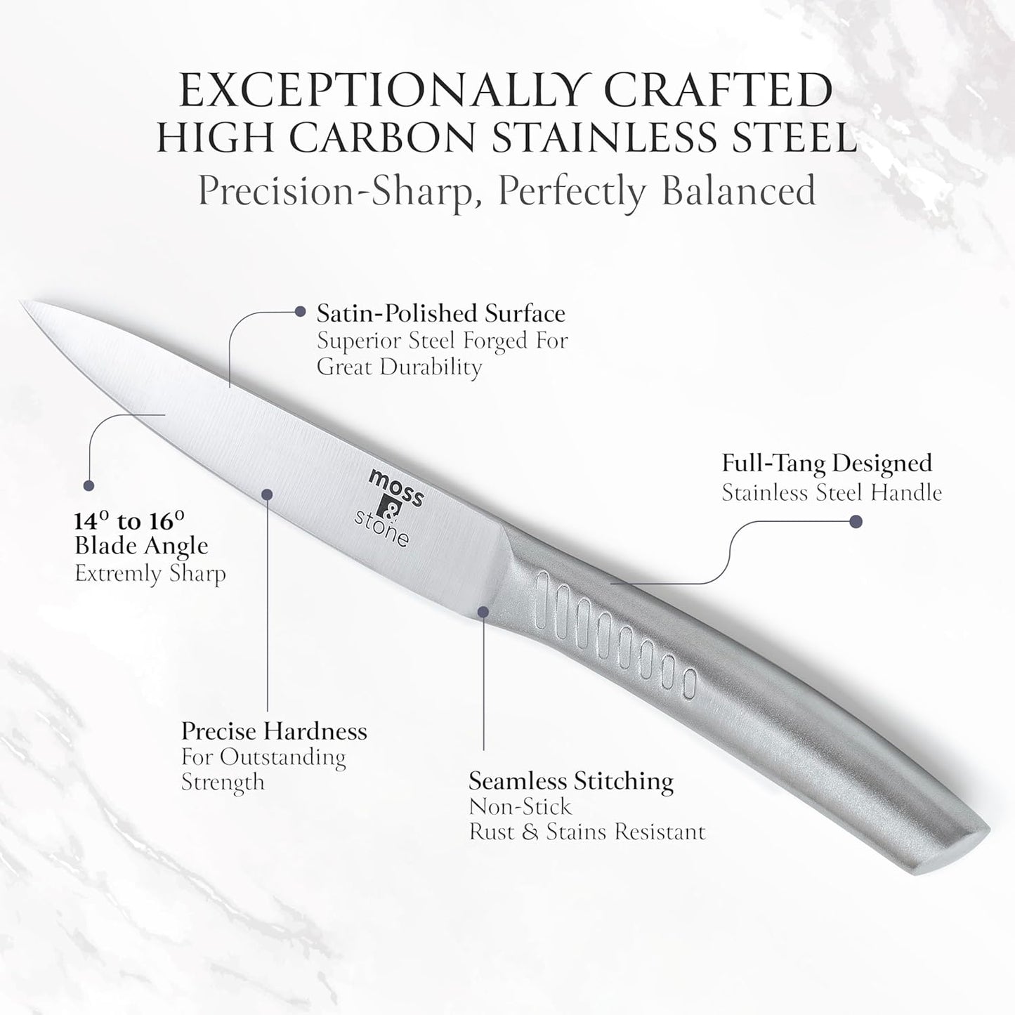 Moss & Stone Professional Kitchen Knife Chef Set, 6 Pcs Small Knife Set With Block, Premium Kitchen Knife Set Stainless Steel, Scratch Resistant & Rust Proof, Knife Block With Sharp Cooking Knives.