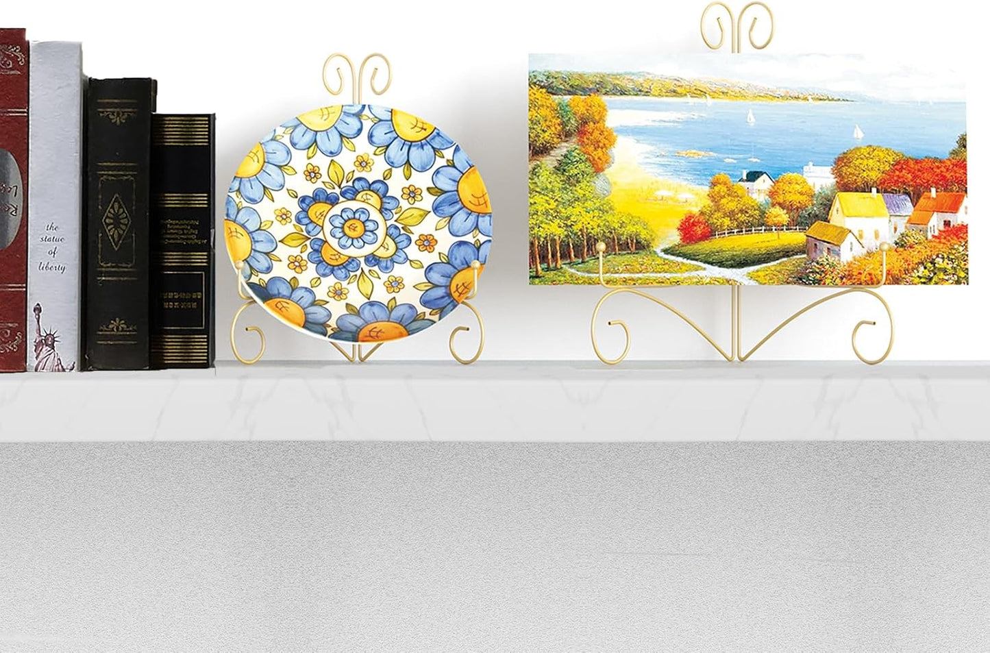 SVENJBB Gold Iron Plate Stand, 6 Inch Plate Holder for Display, Small Metal Plate Display Stands for Cookbook, Picture Frame, Photo, Decorative Plates (6 Inch, 2 Pack)