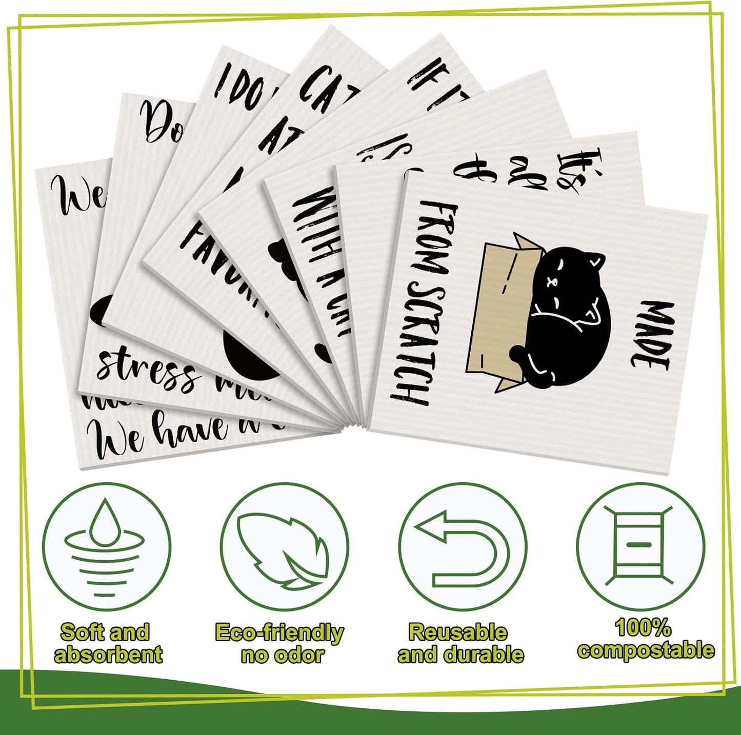 Funtery 8 Pcs Cat Swedish Kitchen Dishcloths Reusable Swedish Absorbent Sponge Cloths Washable Kitchen Dish Towel Quick Drying Decorative for Animal Lover Gifts for Women Hand Towel