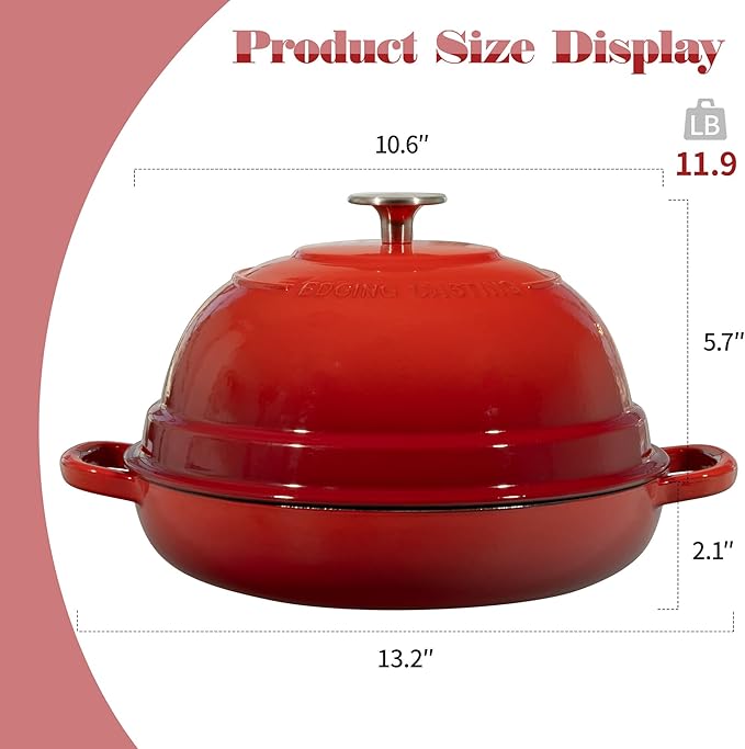 Enameled Cast Iron Dutch Oven Pot with Lid, Round Bread Oven for Homemade Sourdough Bread Baking, 6 Quart, Red