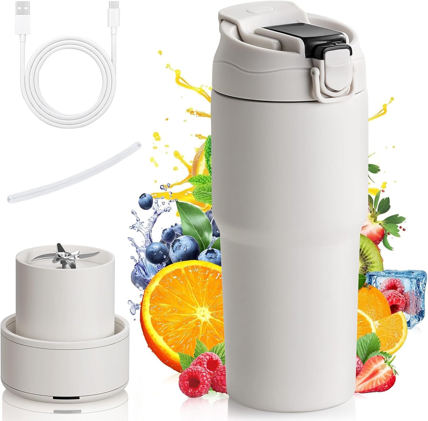 Kawu Portable Blender, 316 Stainless Steel Inner Cordless Personal Blenders Cup, Food Grade, 23Oz Electric Sports Blender Shakes and Smoothies, USB Rechargeable, BPA Free, Juice Mixer Gym, Home