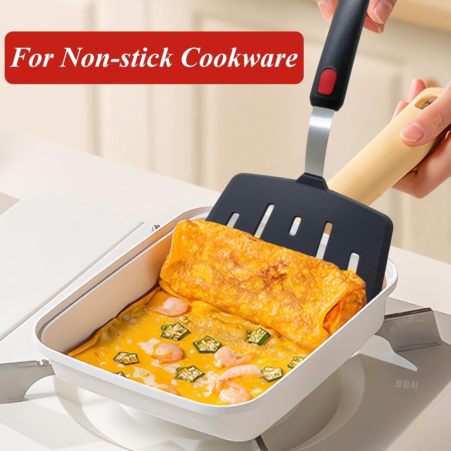 Silicone Spatula Turner, Heat Resistant Pancake Spatulas for Nonstick Cookware Pan, Wide Slotted Cooking Spatula for Frying Omelette, Egg, Fish and Kitchen Use, Thin Flexible Dishwasher Safe, Black