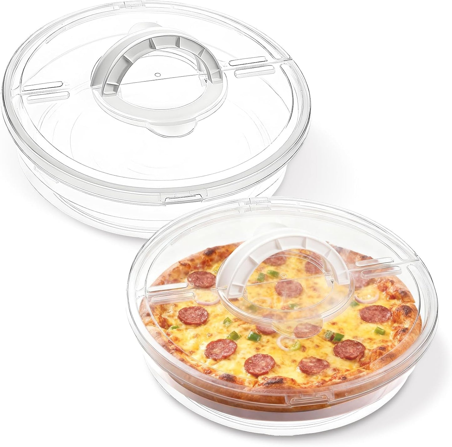2 Pack 12 Inch Food Storage Container with Lid and Handle, Round Plastic Pizza Slice Storage Container, Reusable Pie Carrier Keeper for Food Cake Cheesecake, Clear