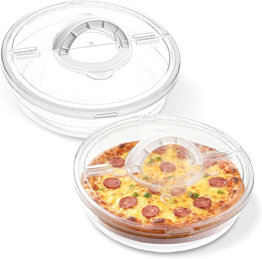 2 Pack 12 Inch Food Storage Container with Lid and Handle, Round Plastic Pizza Slice Storage Container, Reusable Pie Carrier Keeper for Food Cake Cheesecake, Clear