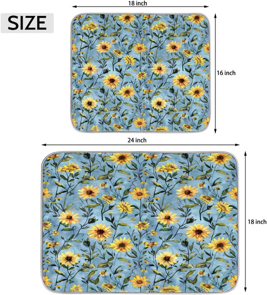 Hexteria Sunflower Dish Drying Mats for Kitchen Counter, Quick Dry Dish Mat 16 x 18 Inches, Dishes Draining Mats Foldable Dish Rack Pad, Sunflower