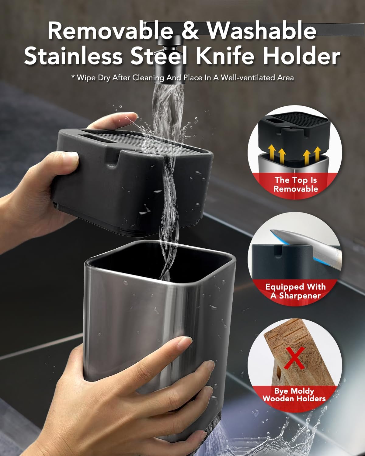 6Pcs Professional Chef Knife Block Set, Silver Stainless Steel Sharp Knives Set for kitchen with Built-in Sharpener Ergonomic Handle, Heavy Duty Cleaver &Butcher for Meat Bone Vegetables Fruit Cutting