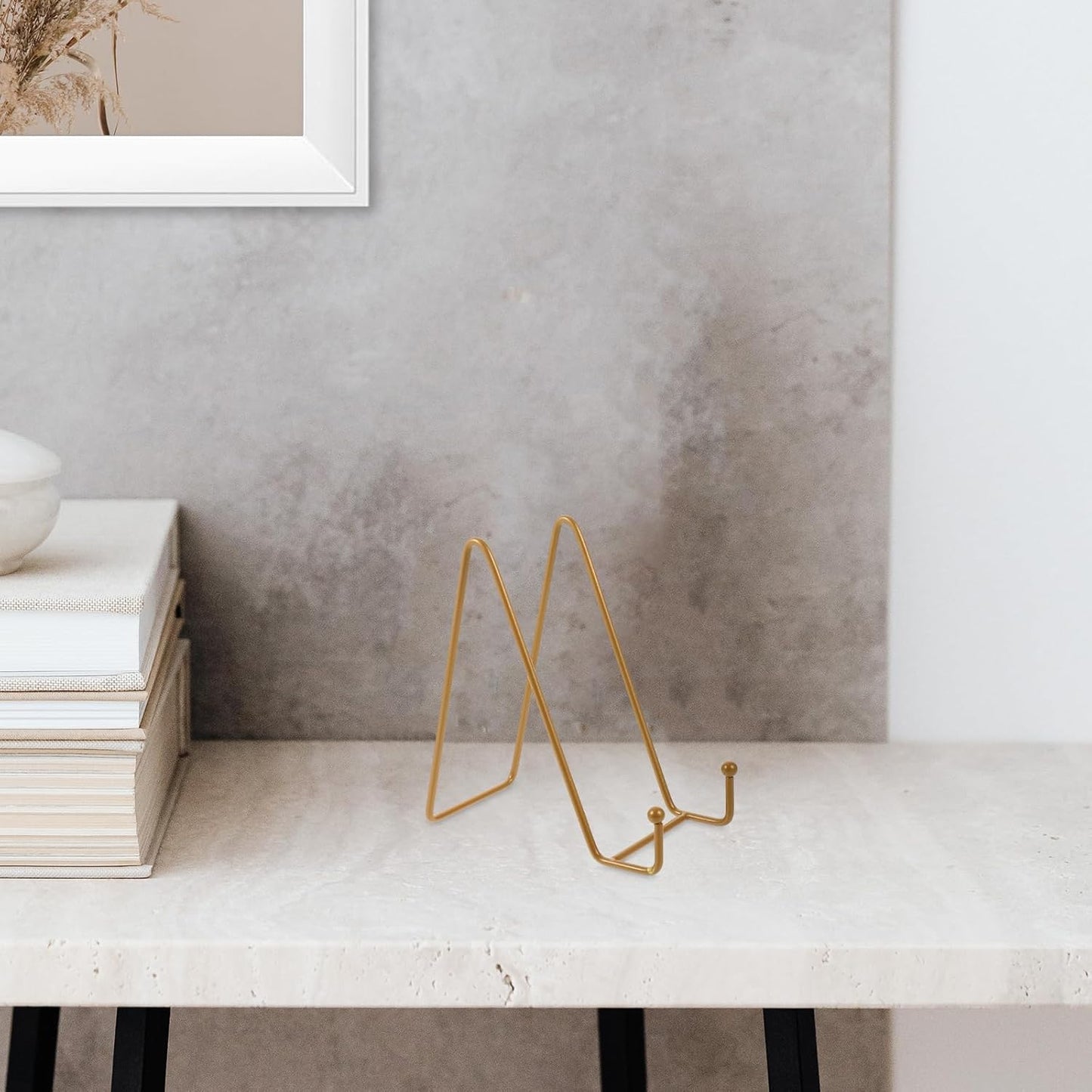 Iron Photo Frame Bracket: Adjustable Display Stand Metal Picture Frame Holder Stand - Heavy Duty Table Top Easels for Decorative Platter, Book, Plaque, Photo Copper Golden Color 5.91X5.51X2.95 Inch