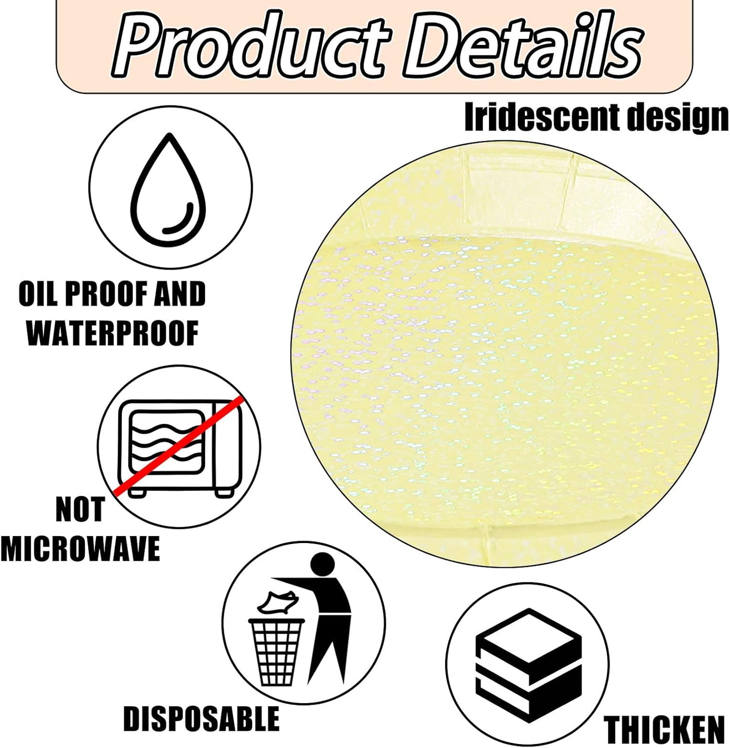 50 Pcs Iridescent Yellow Paper Plates 25 × 7'' and 25 × 9'' Disposable Yellow Shiny Holographic Foil Dinner Plates for Wedding Baby Shower Birthday Thanksgiving Party Glitter Dessert Plate